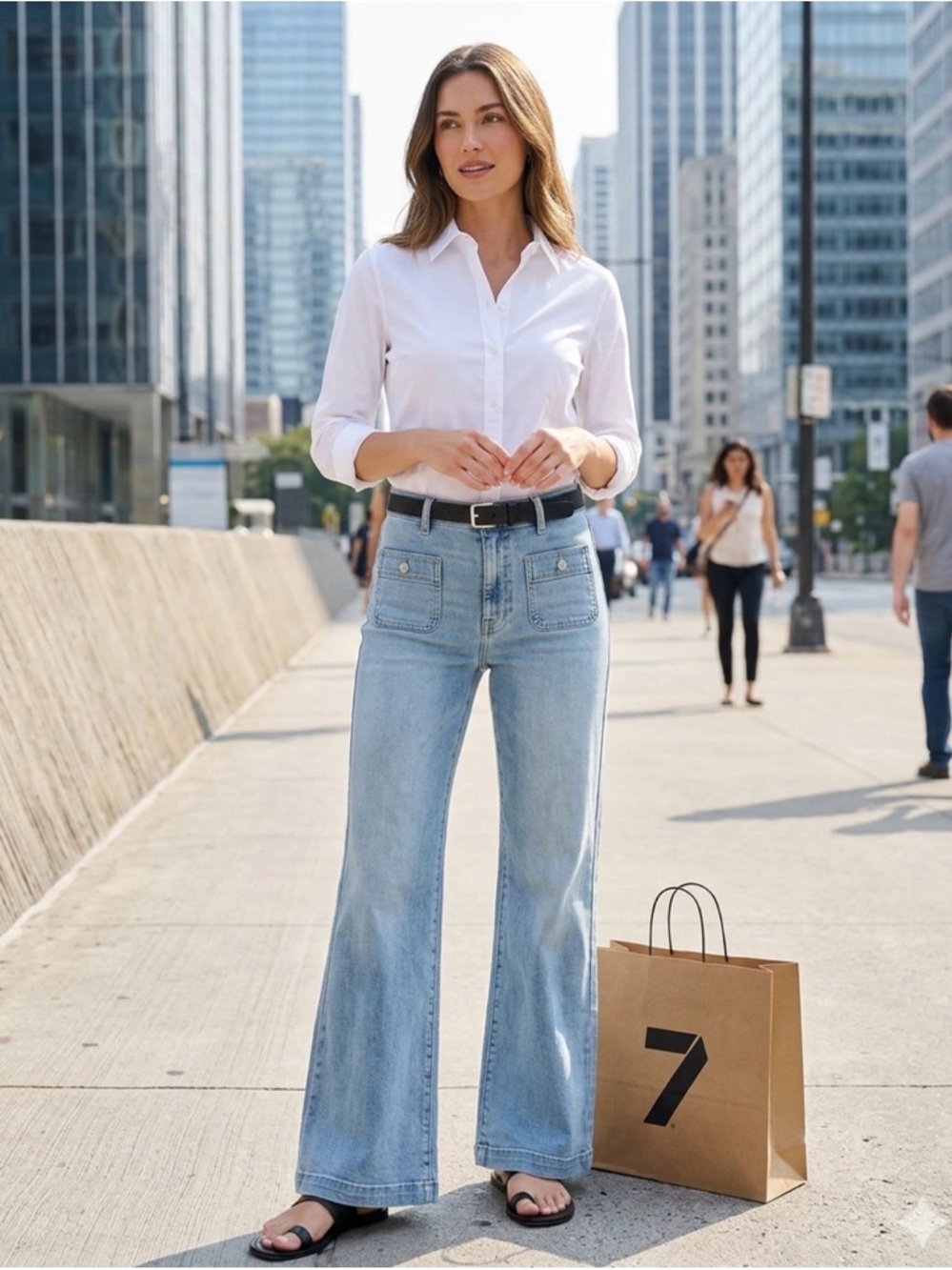 “7 For All Mankind Dojo Tailorless Wide Leg Jeans Light Wash Size 24 NWT”